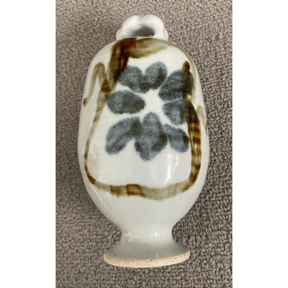 Vintage Hand Painted Pottery Hanging Vase Ornament Stone Floral Design 6" Tall